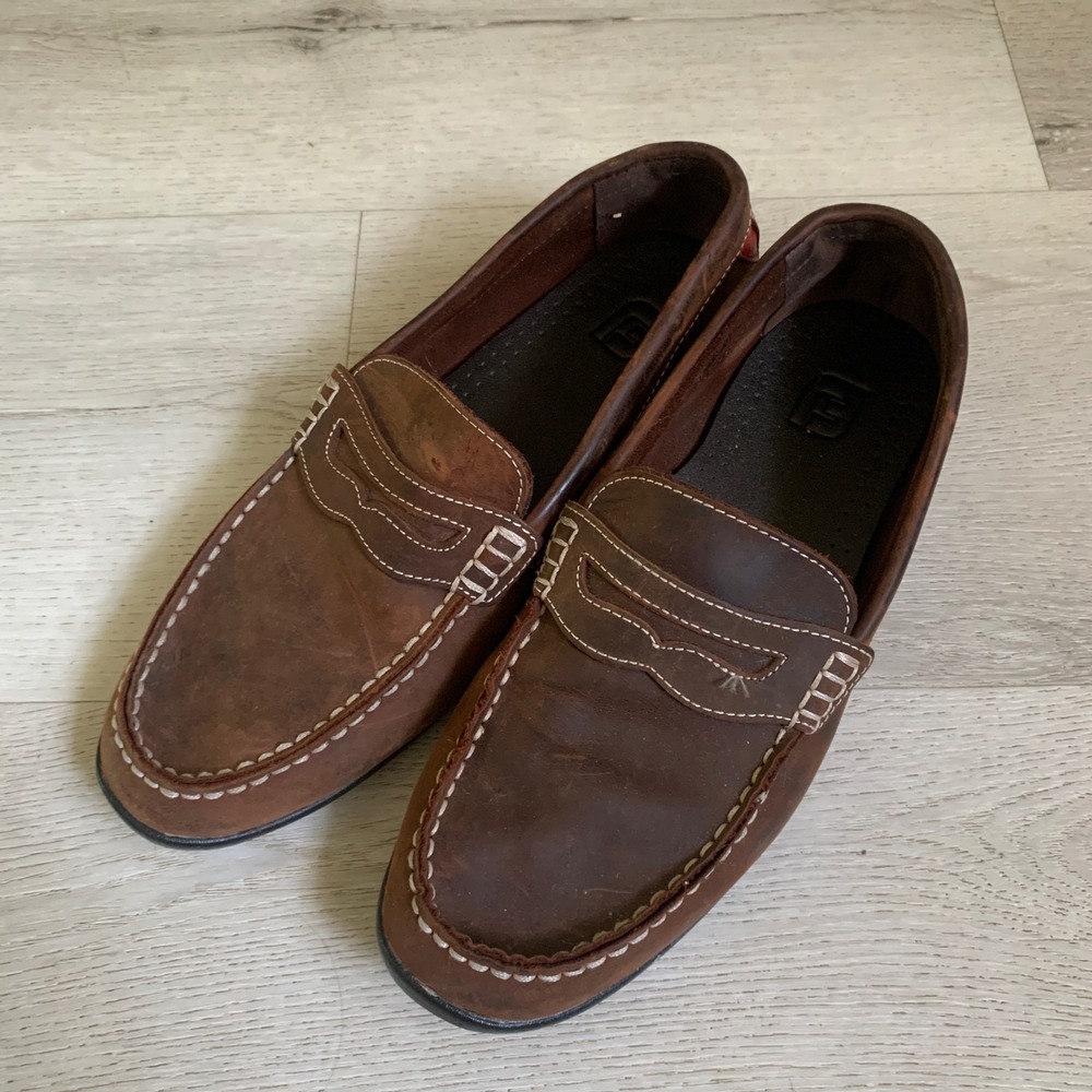 FootJoy Mens Brown Leather Penny Loafers Club Casuals 79011 Shoes Size 10 M